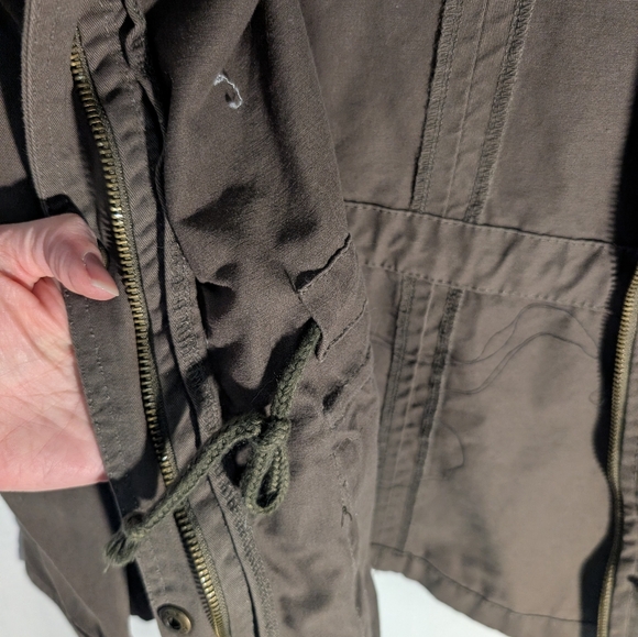 Snobbish Utility Military Jacket Olive Green Full Zip & Button Front Casual Sz S - Picture 9 of 10